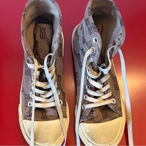 Balenciaga Brown High-Top Sneakers with White Laces and logo print